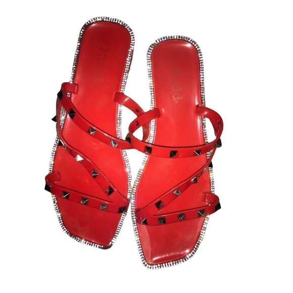 WOMEN’S Red Rhinestone Slides Size 8 1/2 - Picture 5 of 9